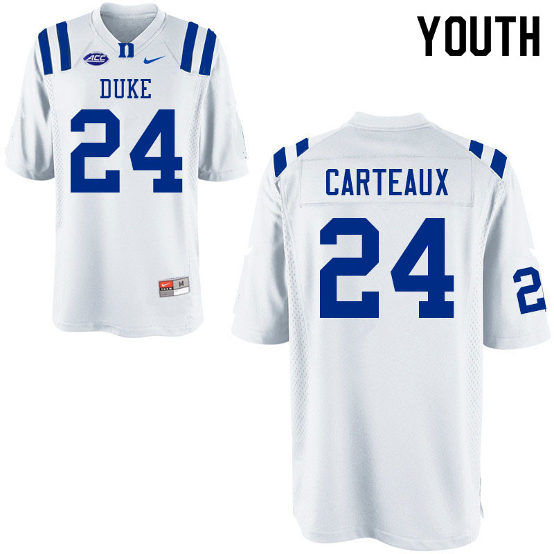 Youth #24 Cole Carteaux Duke Blue Devils College Football Jerseys Sale-White - Click Image to Close